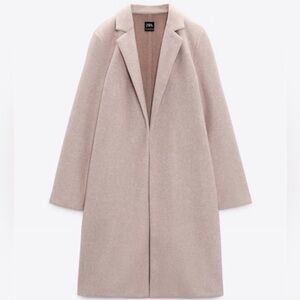 Zara Felt Texture Trench Coat - Sand Marl - Size Large